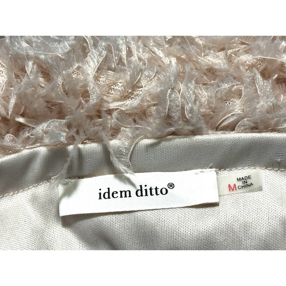 Idem Ditto Strapless Feather Fringe Crop Top Cream Textured Tube Size M - Picture 4 of 5